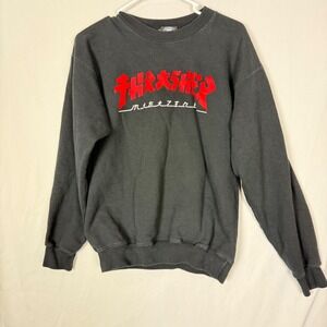 Thrasher Magazine Skateboarding Flame Logo Black Crewneck Sweatshirt Mens Size S